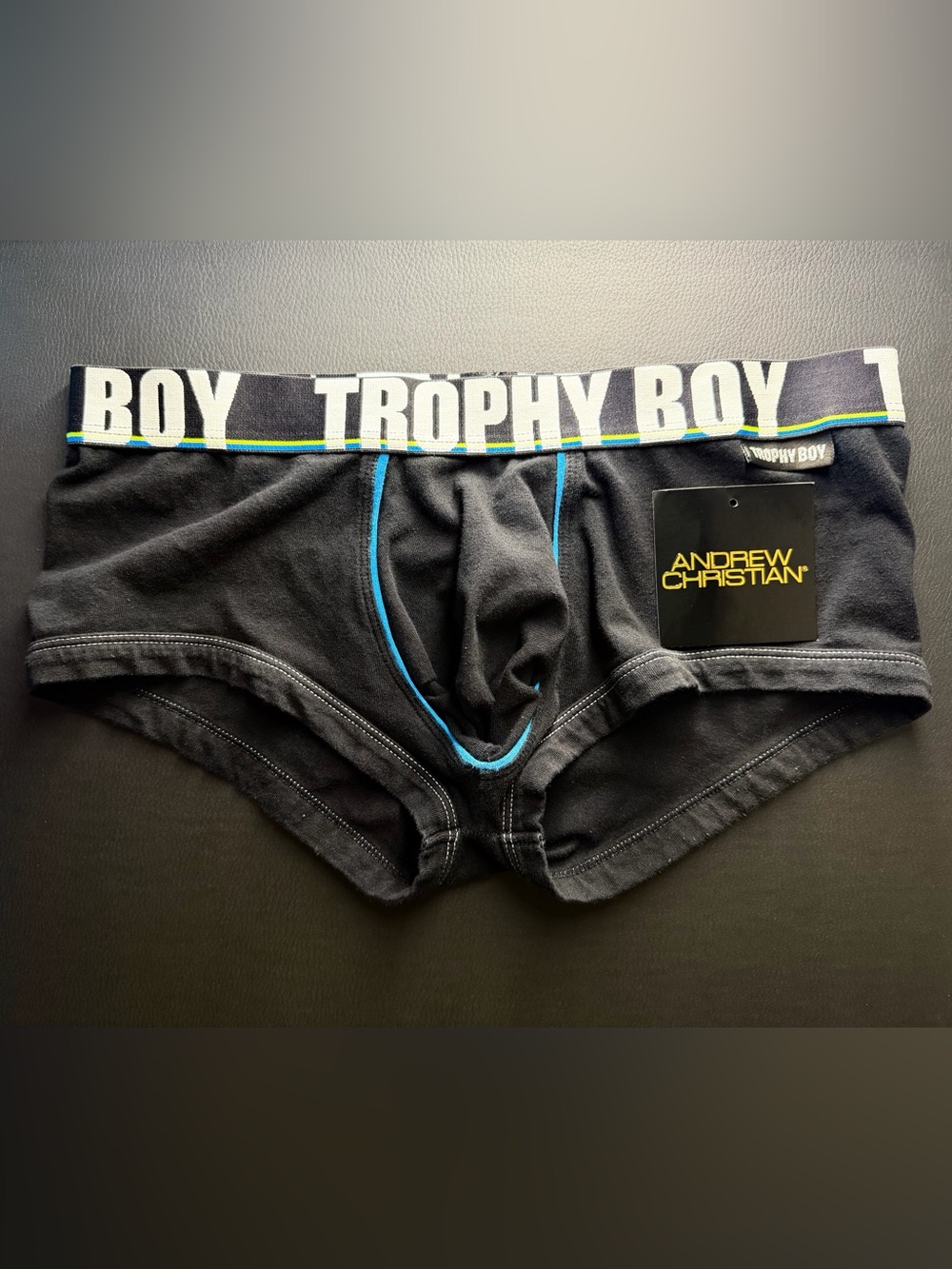 Andrew Christian Trophy Boy Trunks Black with White Medium